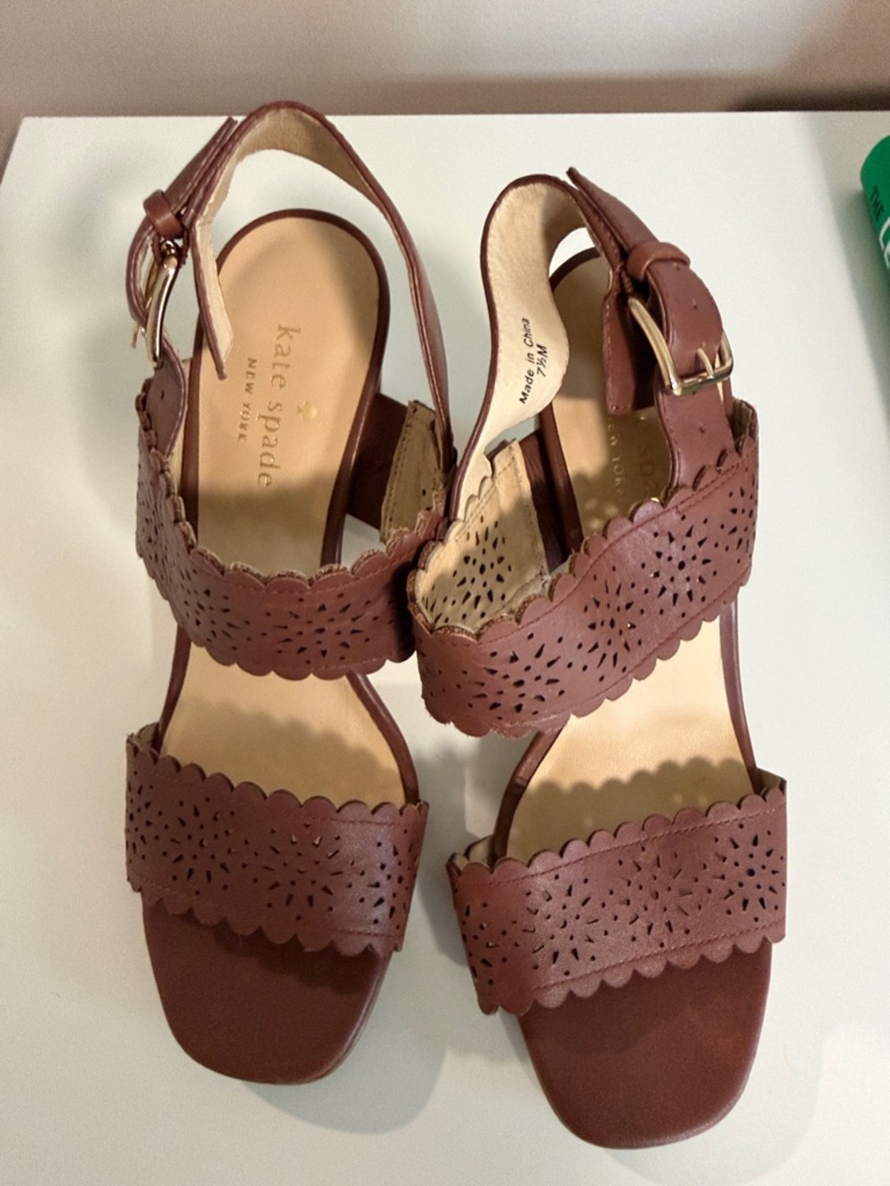 kate spade Brown Scalloped Laser-Cut Leather Heels